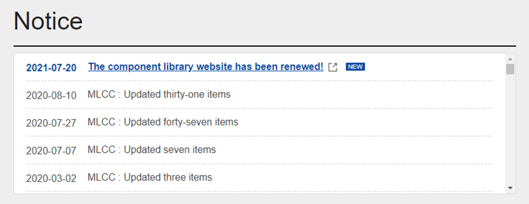 Component Library Notice, The Component Library website has been renewed!