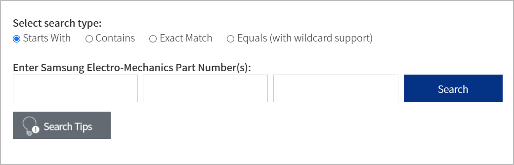 Select search type : Starts With, Contains, Exact Match, Equals (with wildcard support)