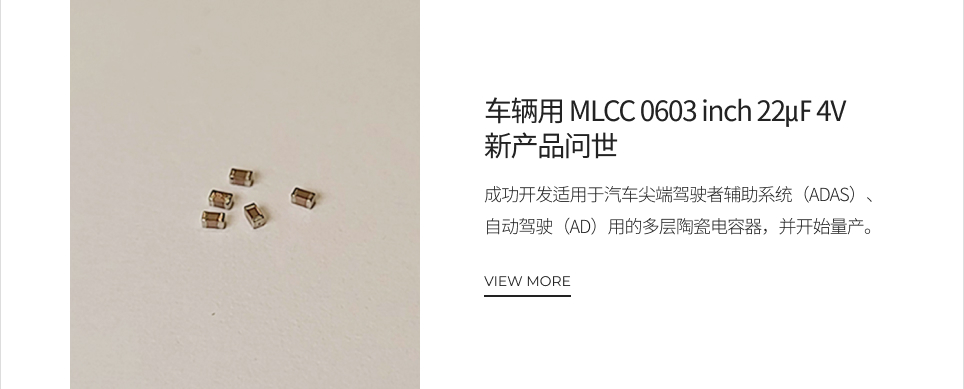 车辆用 MLCC 0603 inch 22㎌ 4V 新产品问世 VIEW MORE