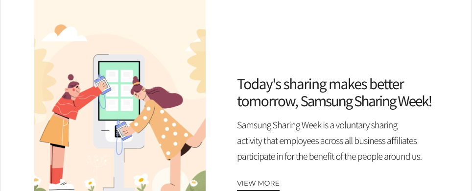Today's sharing makes better tomorrow, Samsung Sharing Week! VIEW MORE