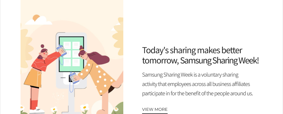 Today's sharing makes better tomorrow, Samsung Sharing Week! VIEW MORE